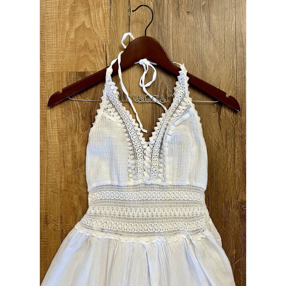 Sea Spice Resort Cotton Cover Double Slit M White Lace Crochet Smocked Dress - Picture 7 of 11
